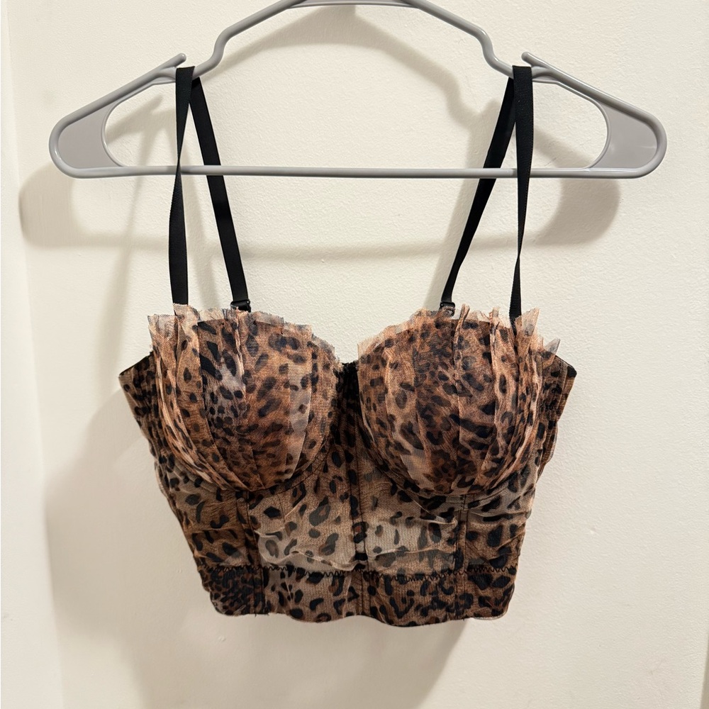 Leopard Print bustier corset top with Black Straps